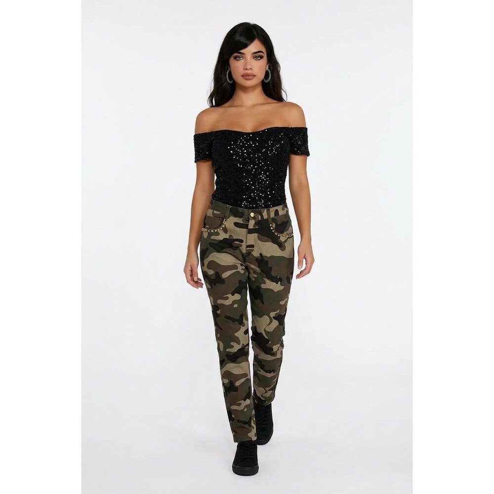 Standard Issue Women’s Camouflage Denim Jeans Size 32 Gold Tone Embellishments